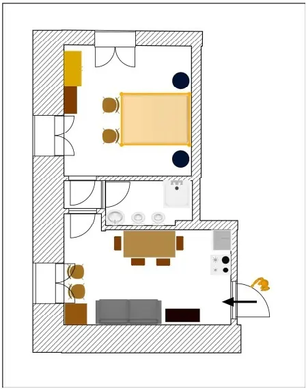 Grundriss der Wohnung Panorama mit einem Schlafzimmer