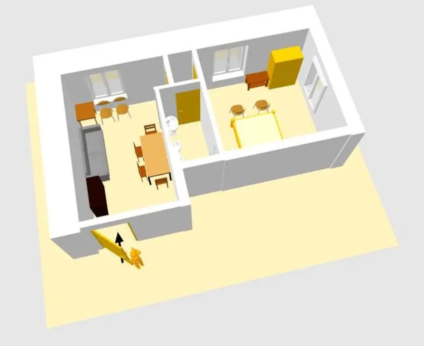 Dreidimensionale Ansicht der Wohnung Panorama mit einem Schlafzimmer