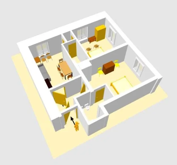 Dreidimensionale Ansicht der Wohnung Panorama mit zwei Schlafzimmern