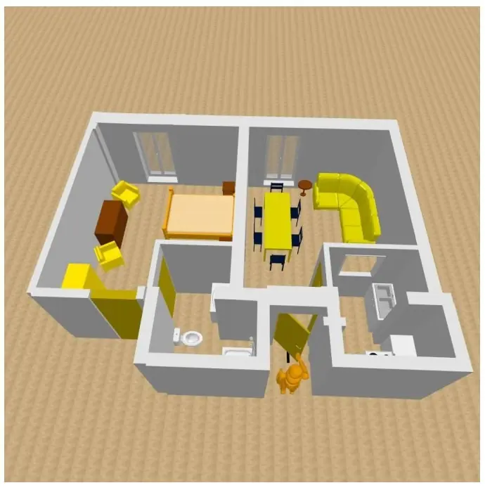 Dreidimensionale Ansicht der Wohnung Palazzo mit einem Schlafzimmer