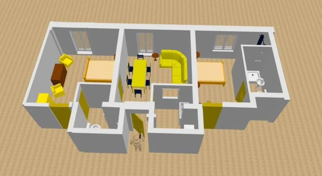 Dreidimensionale Ansicht der Wohnung Palazzo mit zwei Schlafzimmern
